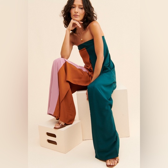 NEW Anthropologie Hutch Strapless Colorblock Wide Leg Strapless Jumpsuit - Picture 2 of 8
